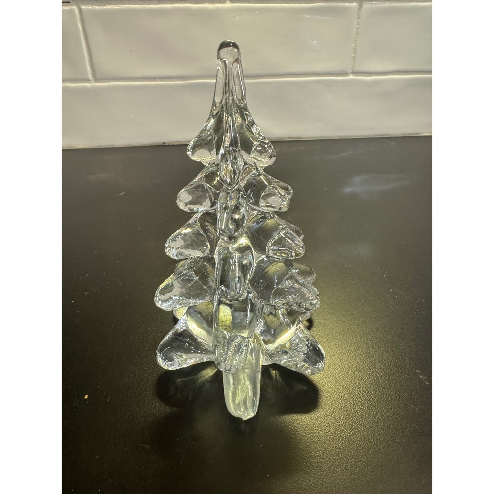 Simon Pearce Christmas Tree Figurine Clear Glass 6 Inch Hand Blown Art Decor